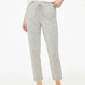 J. Crew‎ Factory Linen Cotton Blend Drawstring Striped Pants Black White Size 2